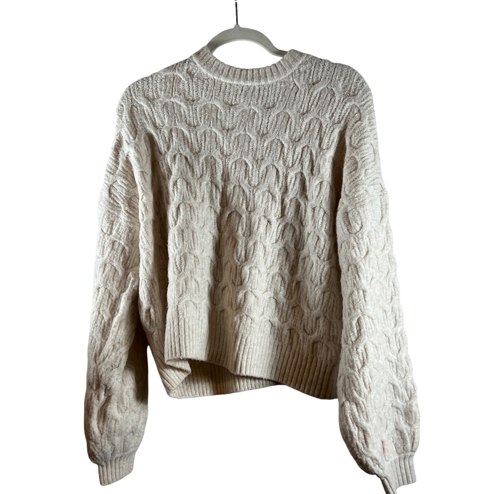 Urban‎ Outfitters Cream Textured Cable Knit Balloon Sleeve Sweater Size Small